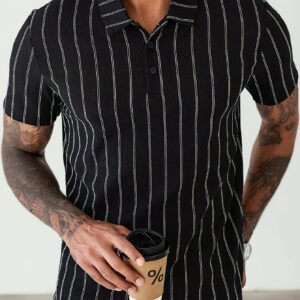 Chemise Respirante d'Été pour Homme - Rayures Noires et Blanches à Manches Courtes
