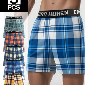 Pack de 5 Boxers pour Hommes - Imprimé à Carreaux Géométriques
