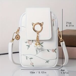 Sac Bandoulière Élégant à Motifs Floraux et Cœurs avec Sangle Détachable