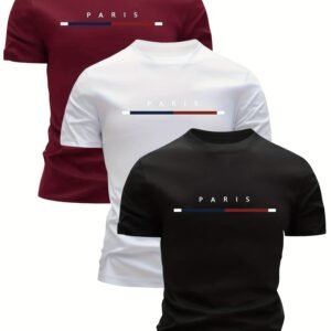 3 pièces T-Shirt Homme Manches Courtes Ultra-Léger à Rayures Tricolores