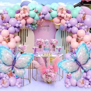 157pièces Ensemble d'arches de guirlande de ballons papillons,