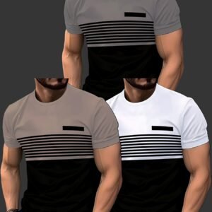 Ensemble de 3 T-shirts Décontractés pour Hommes à Manches Courtes