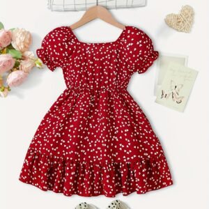 Robe d'été pour filles avec imprimé cœur et manches à volants