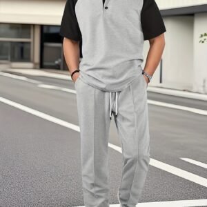 Ensemble décontracté pour homme à motifs mélangés et piqûres contrastées