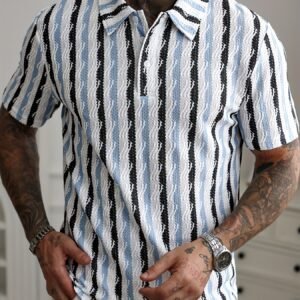 T-shirt à Manches Courtes Blanche et Rayée tissu haut de gamme