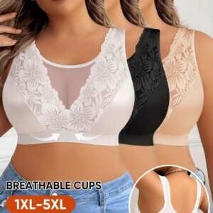 Lot de 3 pièces Soutiens-gorge Femme Grande Taille Sans Armature Couverture Totale