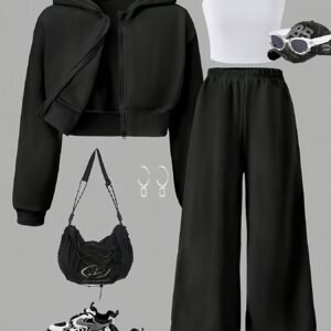 Ensemble de trois pièces, comprenant une sweat-shirt, un débardeur et un pantalon ample