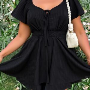 Combinaison noire grande taille avec double couche, taille élastique