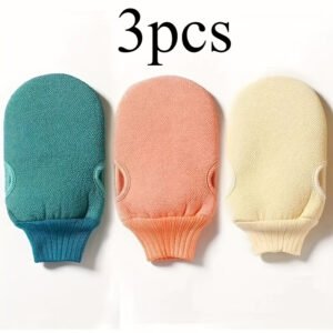 3 serviettes exfoliantes double face avec gants de gommage
