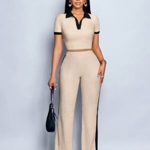 Ensemble décontracté d'été T-shirt à manches courtes + pantalon évasé