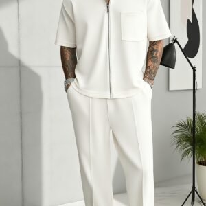 Ensemble Homme, Haut Zippé à Manches Courtes et Bas Jogger Long Décontractés Assortis