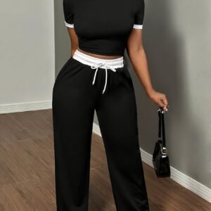 Ensemble 2 pièces - T-shirt col rond à motifs pantalon large à jambes évasées