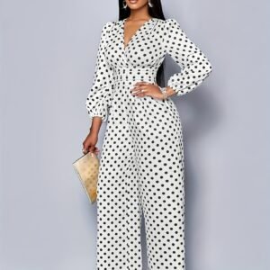 Combinaison élégante à pois | Col rond, détail froncé