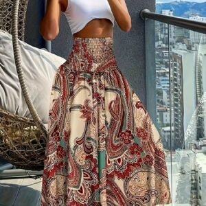 Jupe mi-longue à imprimé floral pour femme - Jupe d'été légère