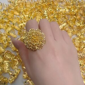 Bague Florale Ouverte Plaquée Or - Design Fleur à 5 Points de Qualité 5A, ne décolore pas