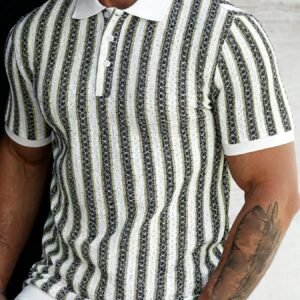 Polo Rayé Tendance pour Homme - Manches Courtes Décontractées avec Boutons