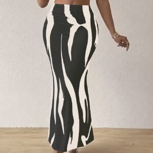 Jupe crayon longue élégante à motif zébré noir et blanc