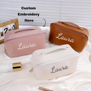 Organisateur de maquillage personnalisable pour femmes - grande capacité - broderie