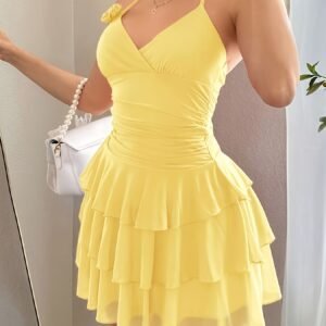 Robe à Volants avec Décoration Florale Unie