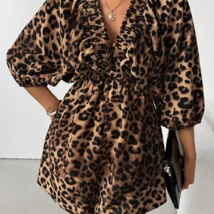 Combinaison Femme à Col en V Imprimé Léopard Chic