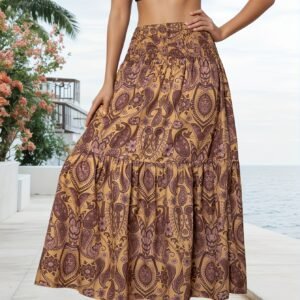 Jupe midi à imprimé floral avec fronces