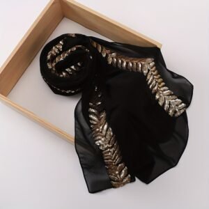 Nouveau voile de mariage brodé avec feuilles, écharpe à sequins, bordure en dentelle