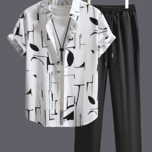 Ensemble Chemise à Manches Courtes et Pantalon Style Hawaïen