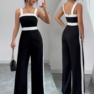 Combinaison élégante taille haute Design contrasté sans bretelles