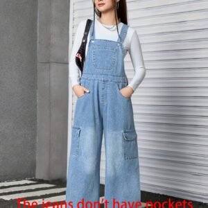 Salopette décontractée pour filles, couleur unie, boutonnée, avec poche unique