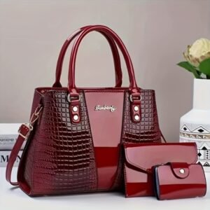 3pcs, Sac Maman Classique Grande Capacité, Sac à Main avec Motif Crocodile