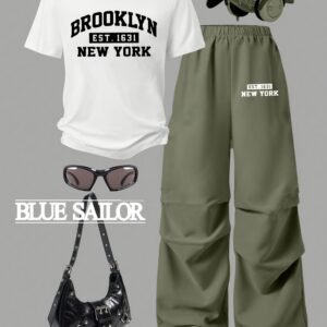 Ensemble T-shirt à manches courtes et pantalon plissé à jambes larges