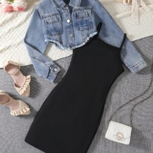 Ensemble veste en jean délavé à manches longues et robe