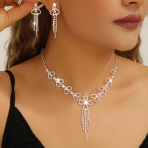 3 pièces Ensemble collier et boucles d'oreilles tendance luxe léger
