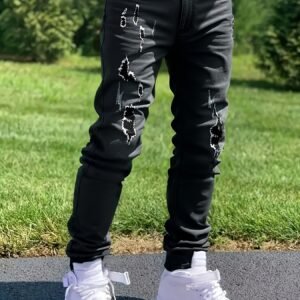 Jeans Skinny avec Trous à Genoux Déchirés - Pantalon Streetwear en Denim
