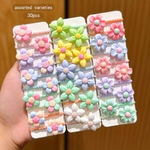 30 élastiques à cheveux fleuris colorés, doux pour les cheveux