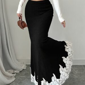 Jupe trapèze élégante pour femmes avec bordure en dentelle