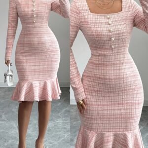 Robe élégante pour femme avec décoration de boutons, robe à ourlet volanté