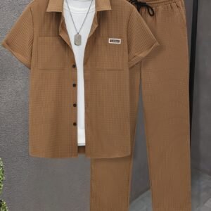 Ensemble Chemise à Manches Courtes et Pantalon Casual à Carreaux