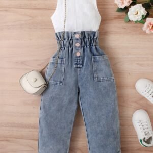 Ensemble Haut à volants et pantalon en jean