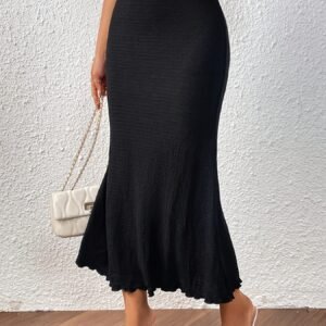 Jupe Femme à Ourlet Sirène Noir Uni