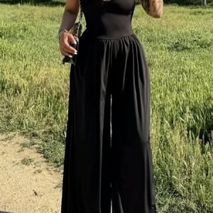 Combinaison Élégante Femme à Bretelles Croisées Dos Nu - Romper Large Taille avec Ceinture Réglable