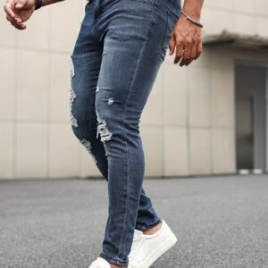 Jeans Déchirés Slim-Fit  Denim Extensible, Lavable en Machine