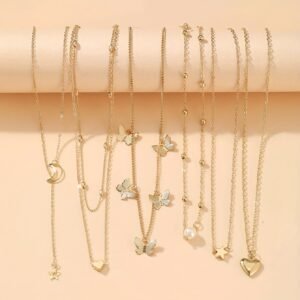 6 pièces Ensemble Bohème - Pendentifs Étoile, Lune, Papillon Cœur avec Perles