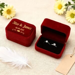 Boîte à bague en velours de luxe personnalisée avec support de bague de mariage