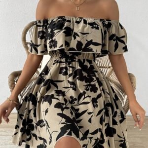 Robe Élégante à Imprimé Floral et Épaules Dénudées