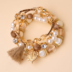 Bracelet bohème pour femmes à 4 brins avec des fleurs de rose