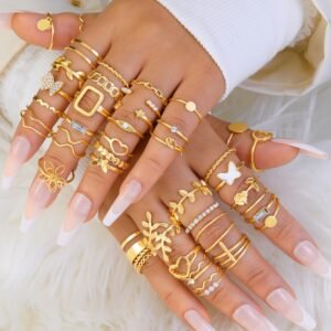 47 pièces Bagues pour Femmes - Élégantes et Vintage, Multi-Styles, Idéales pour Soirées, Quotidien