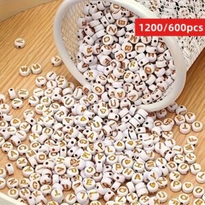 1200/600pcs de perles rondes blanches dorées de 7 mm en acrylique
