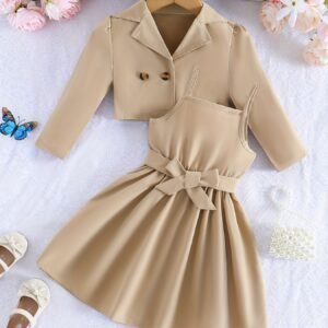 Robe Sans Bretelles Tendance et Mante Longue à Col et Manches Lanternes