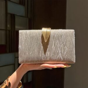 Sac de soirée de luxe bandoulière avec ferrures dorées, construction en tissu